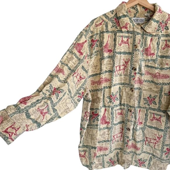 PACIFIC COVE RETRO FISH ELK CREAM RED WESTERN BUTTON UP SHIRT SIZE XXL - Picture 7 of 8